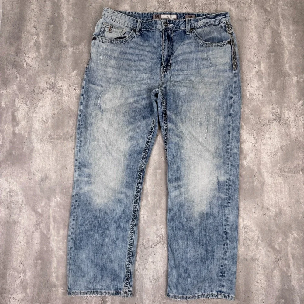 BKE Tyler Mens Jeans Size 38S Straight Leg Stretch Denim Actual 38x28 Distressed